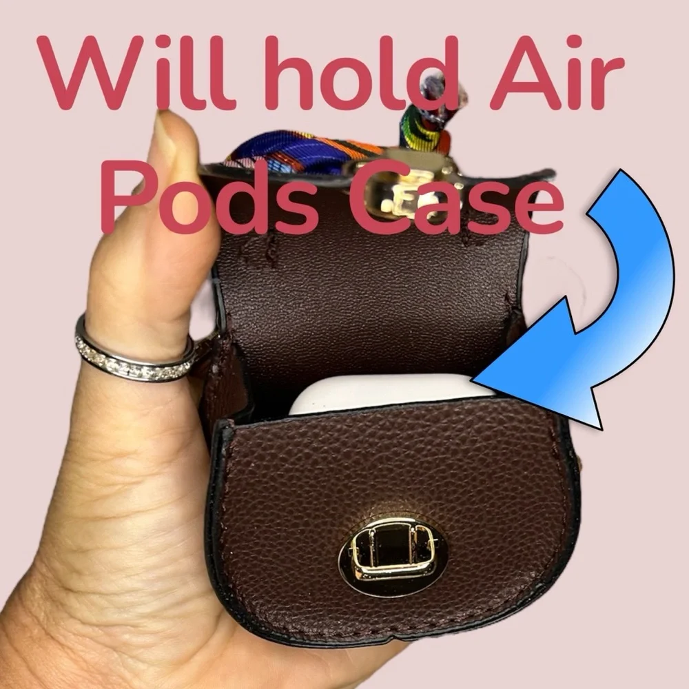 Mini Purse Charm Keychain Brown Faux Leather AirPods Case Bag Charm